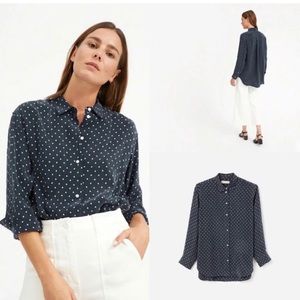 Everlane Curpo Oversized Polka Dot Button Down Shirt Blouse Sz 6 Navy Blue White